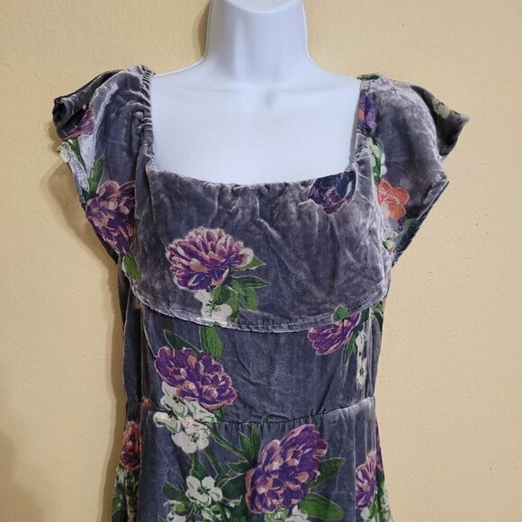 Lulus‎ Womens Floral Velvet Burnout Midi Dress S Cottagecore Fairy Strechy - Picture 2 of 9